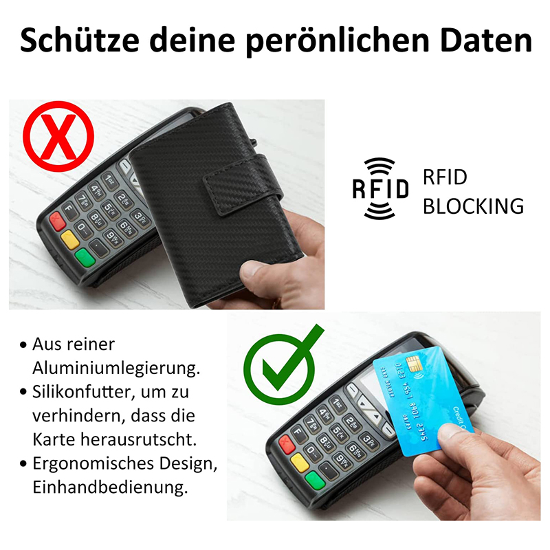 Kreditkaart Case Mini Portemonnaie mat Zip Mënz Portemonnaie Männer RFID Schutz Echt Lieder Kaart Portemonnaie Kleng Aluminium Kaart_voghion.com