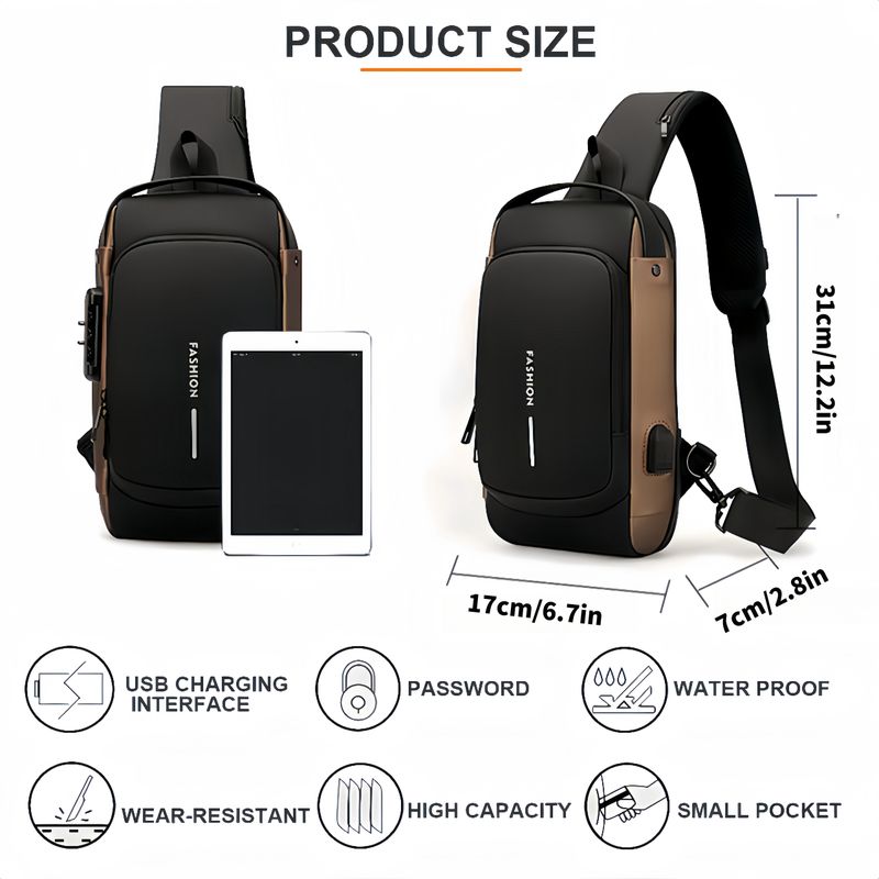 Oxford Fabric Sling Backpack With USB Charging Port, Adjustable Strap - Casual Outdoor Crossbody Bag For Hiking And Travel_voghion.com