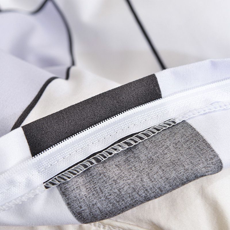 Modischer Bettbezug mit geometrischem Muster in Schwarz und Weiß, 3-teiliges Bettwäscheset, einfacher Bettbezug im Dreifarb-Nähte-Stil mit Kissenbezug_voghion.com