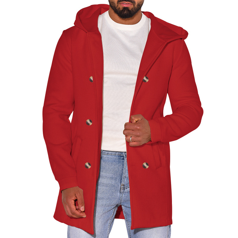2023 Autumn Winter Hooded Double-Breasted Casual Woolen Jacket Men's Trench Coat_voghion.com