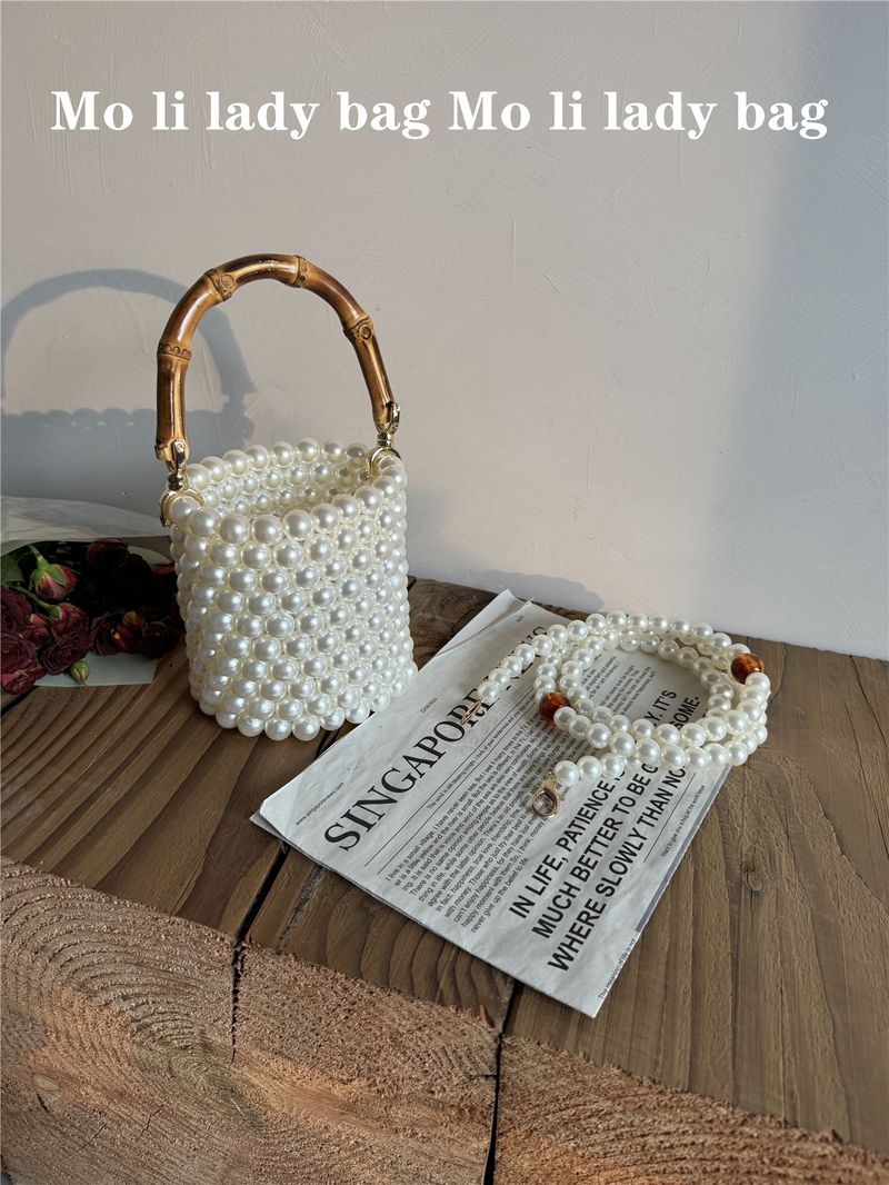 Borsa a secchiello, borsa in bambù, borsa Advanced Sense Of Metal, borsa con perline, borsa da donna_voghion.com