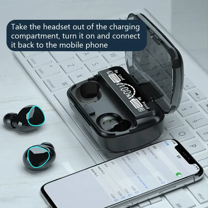 Casque audio sans fil Bluetooth M10 TWS avec micro, chargeur 3 000 mAh, affichage LED_voghion.com