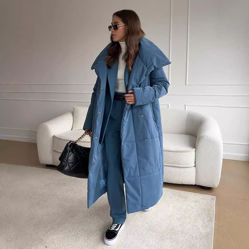 Giacca in cotone con colletto alto e fermaglio, stile nuovo, casual e caldo, lunga e invernale_voghion.com