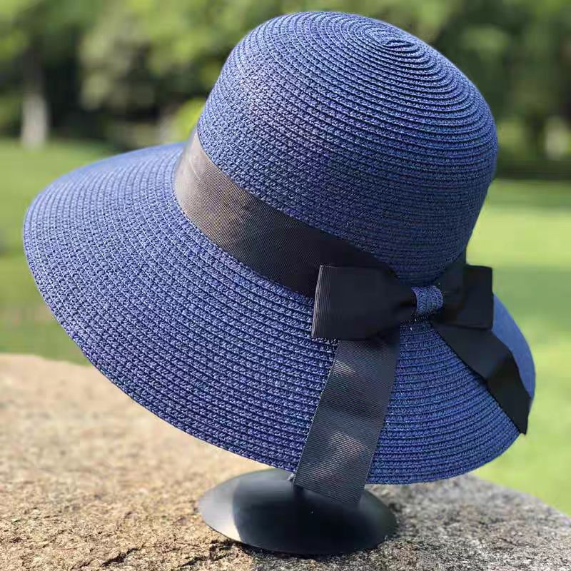 Cappello estivo con fiocco in paglia da donna, a tesa larga, per spiaggia, mare, vacanze, moda, svolazzante, pieghevole, intrecciato_voghion.com