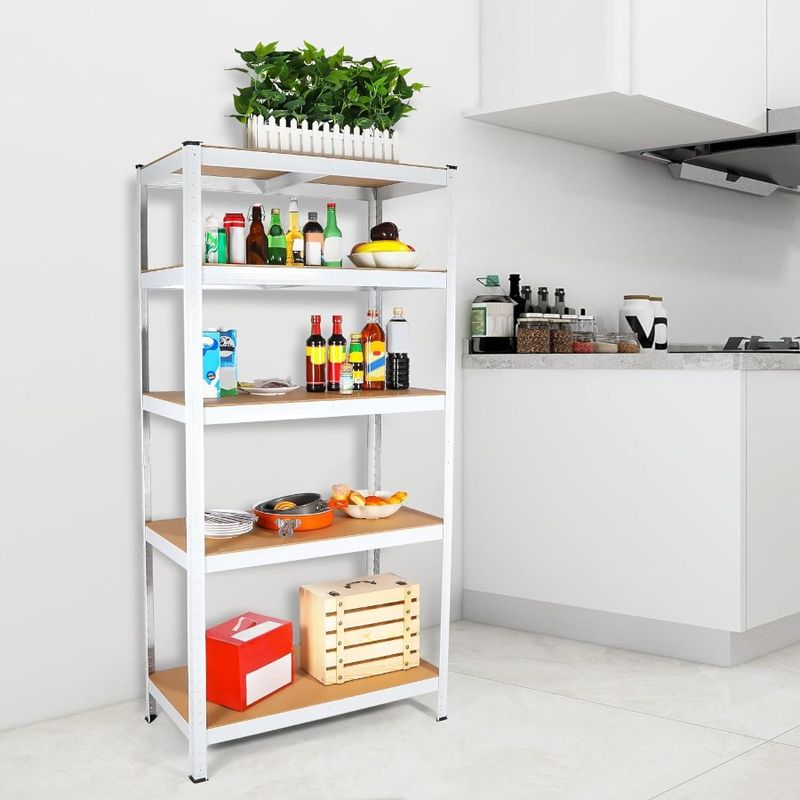 Scaffali per organizzazione Unità 5 ripiani pesanti bianchi per garage Scaffali per stoccaggio di utilità regolabili Scaffale per servizio Scaffale multiuso in metallo laminato_voghion.com