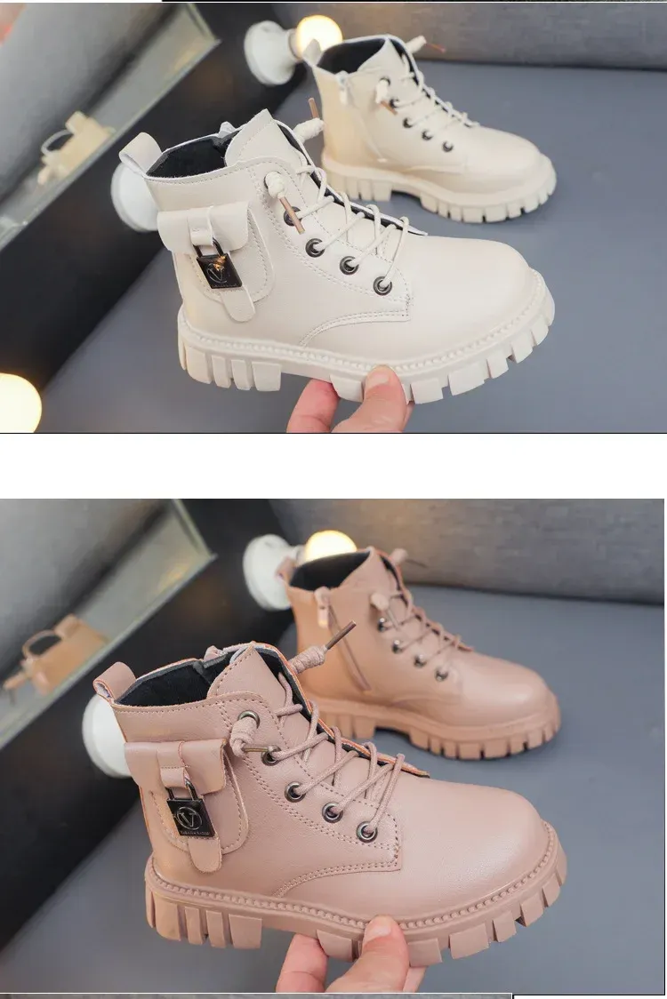 Bottes courtes en cuir PU antidérapantes pour filles et garçons, mode automne et hiver, pour enfants, Corée, automne, tout-petits_voghion.com