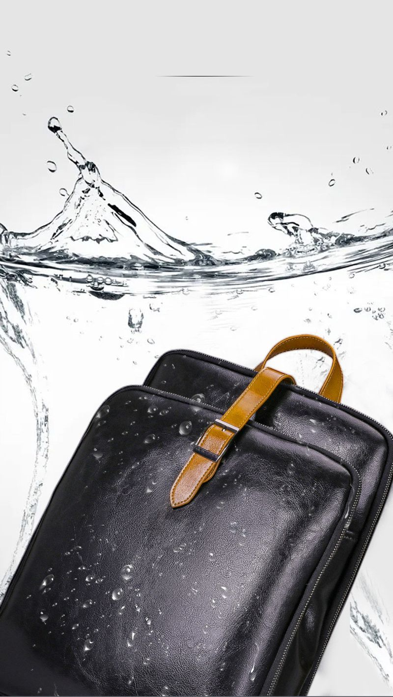 Wasserdichter Rucksack aus Leder im Modetrend, Computertasche, Unisex, mit mehreren Fächern und großem Fassungsvermögen_voghion.com