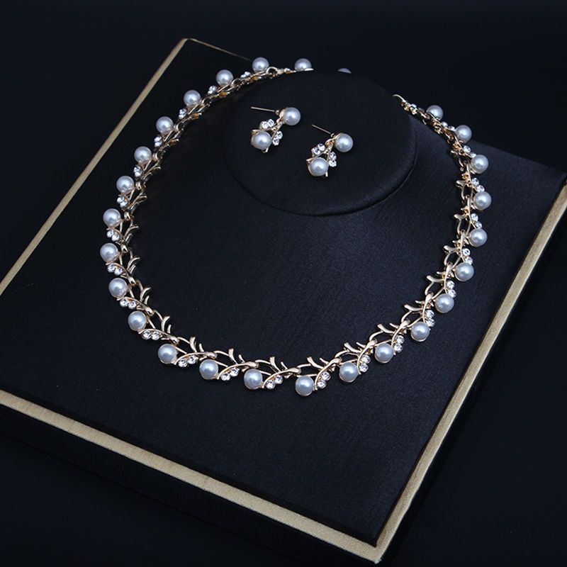 Koreanische version einfache perlen strass halskette ohrring set, modische vielseitig, kleine und frische schlüsselbein kurz_voghion.com