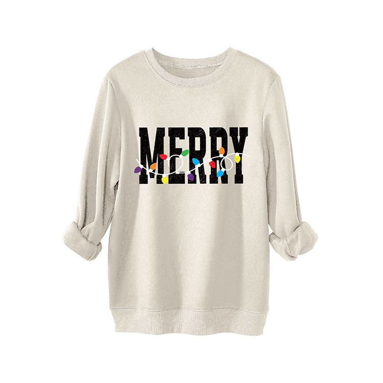 Fashion Versatile Elegant Women's Merry Light Bulb Print Thickened Warm Sweatshirt_voghion.com