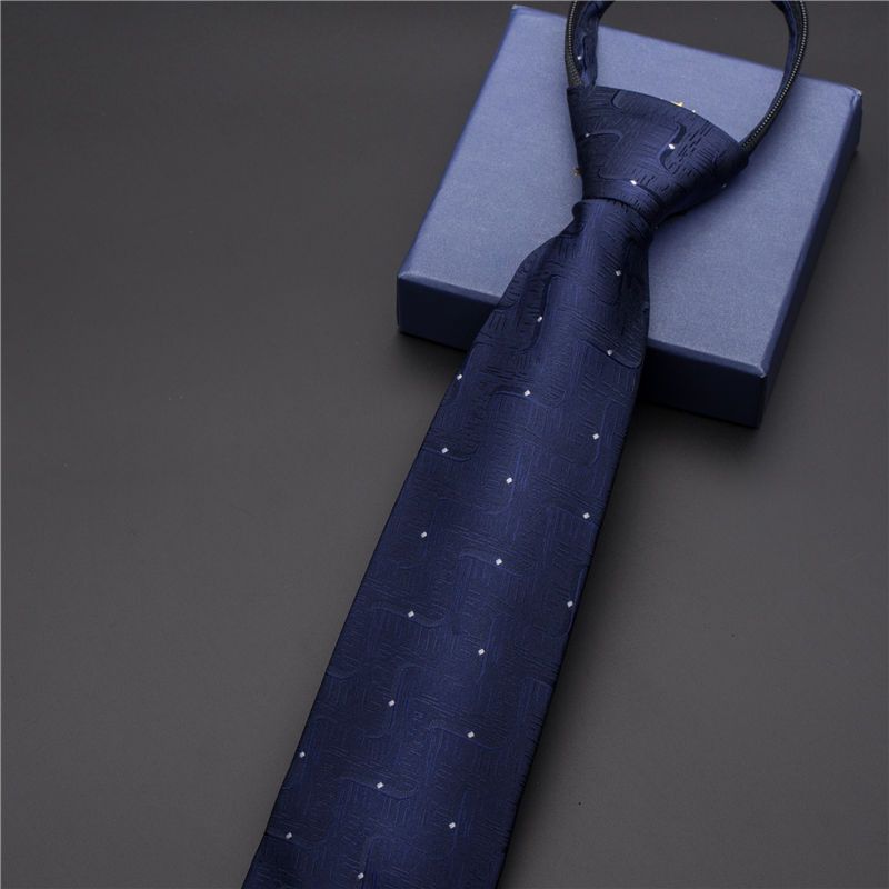 Unisex Black men's tie Striped Blue Business tie Lazy zip tie_voghion.com