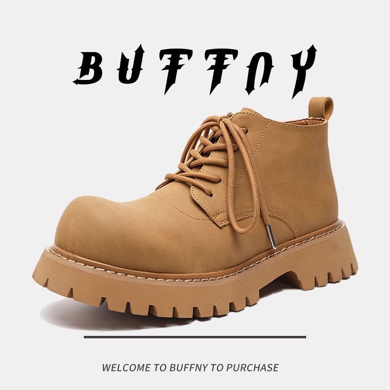 Big Head Derby Shoes Men's Vintage Commuter Round Head Platform Heightening Martin Boots Short Boots_voghion.com