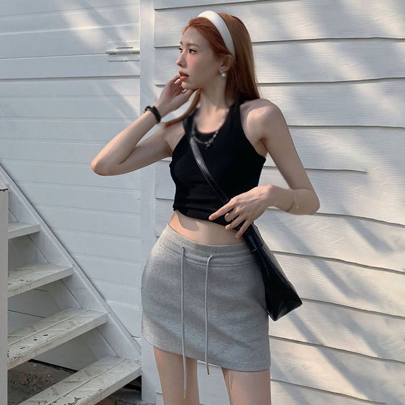 hot selling Spring Summer High Waist Drawstring Slim Bag Hip Women's Casual Hotsweet A line Skirt_voghion.com