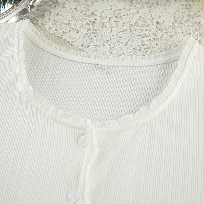 Women's Sleepwears Knitted Striped Hem Short Sleeved Pajamas Shorts Two Piece Pajamas_voghion.com