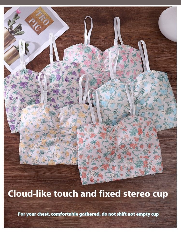 Floral back, beautiful suspender, lingerie, fixed cup, sexy strapless, anti glare lace, comfortable base, inner layer,_voghion.com