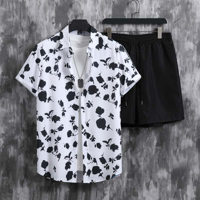 Sommer Neue Gedruckt Hemd Zwei Stück Jugend Casual Mode Herren Set_voghion.com