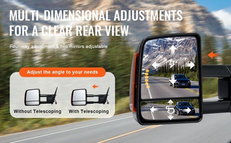 VEVOR Towing Mirrors Fit For 2007-2017 Toyota Tundra, Power Heated Tow Mirror With Signal Light/LED Arrow Signal Light, Plane & Convex Glass, Manual Controlling Telescoping Folding, Black_voghion.com