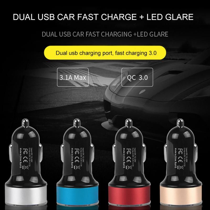 Vehicle Dual USB Charger Q 3.0 Fast Charging Adapter Cigarette Lighter LED Voltmeter For All Mobile Phone Car Auto_voghion.com