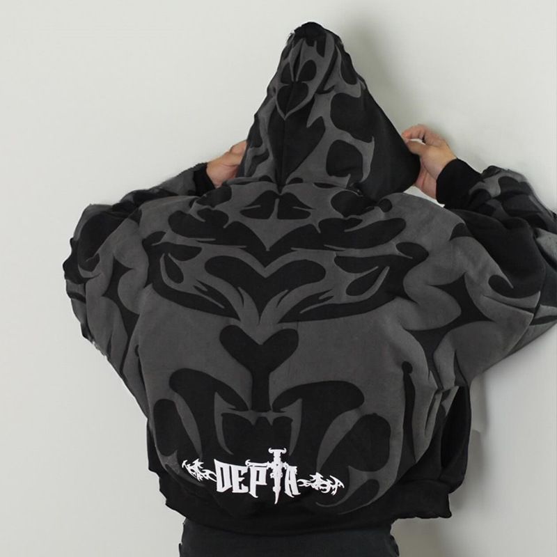 Cardigan oversize con cappuccio e stampa di lettere da donna – Felpa streetwear con cerniera (nero/bianco/verde, S-4XL)_voghion.com