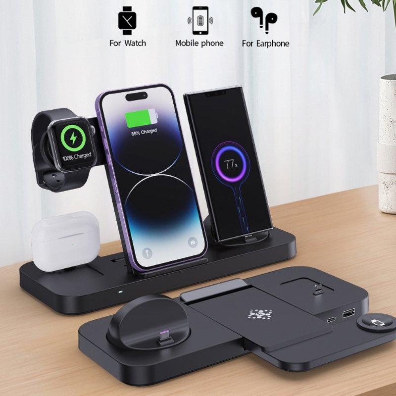 6 in 1 Multifunctional Foldable Vertical Wireless Charger (Black)_voghion.com