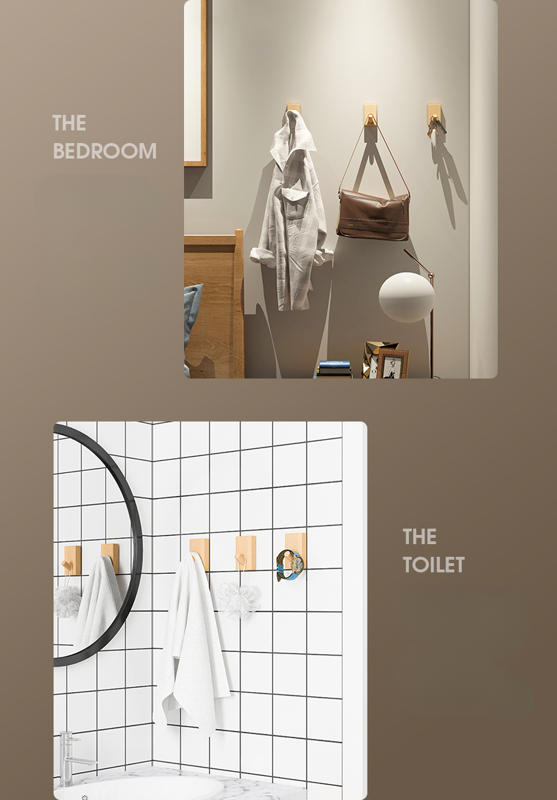 Perchero nórdico de madera maciza de haya y nogal, multifuncional, sin taladros, para colgar detrás de la puerta._voghion.com