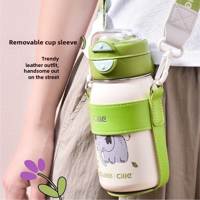 Xile thermos cup 316 stainless steel liner high value portable male and female students can diagonally span the straw water cup when going to school_voghion.com
