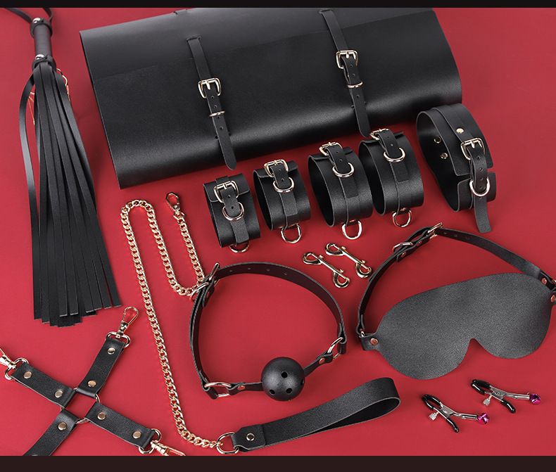 Set di 10 accessori per l'allenamento SM, set SM in pelle, manette sessuali con custodia, prodotti alternativi per adulti_voghion.com