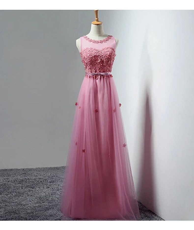 Elegante abito da damigella senza maniche per matrimoni, banchetti e lauree - Abito lungo formale a trapezio con vita alta in rosso, rosa, champagne e altro ancora_voghion.com