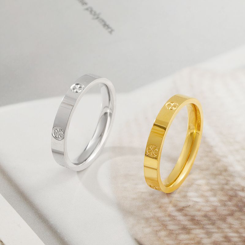 2024 New Gold Color Plain Band Rice Pattern Diamond Ring Non-Fading Titanium Steel Niche Design Couple Rings Gift_voghion.com