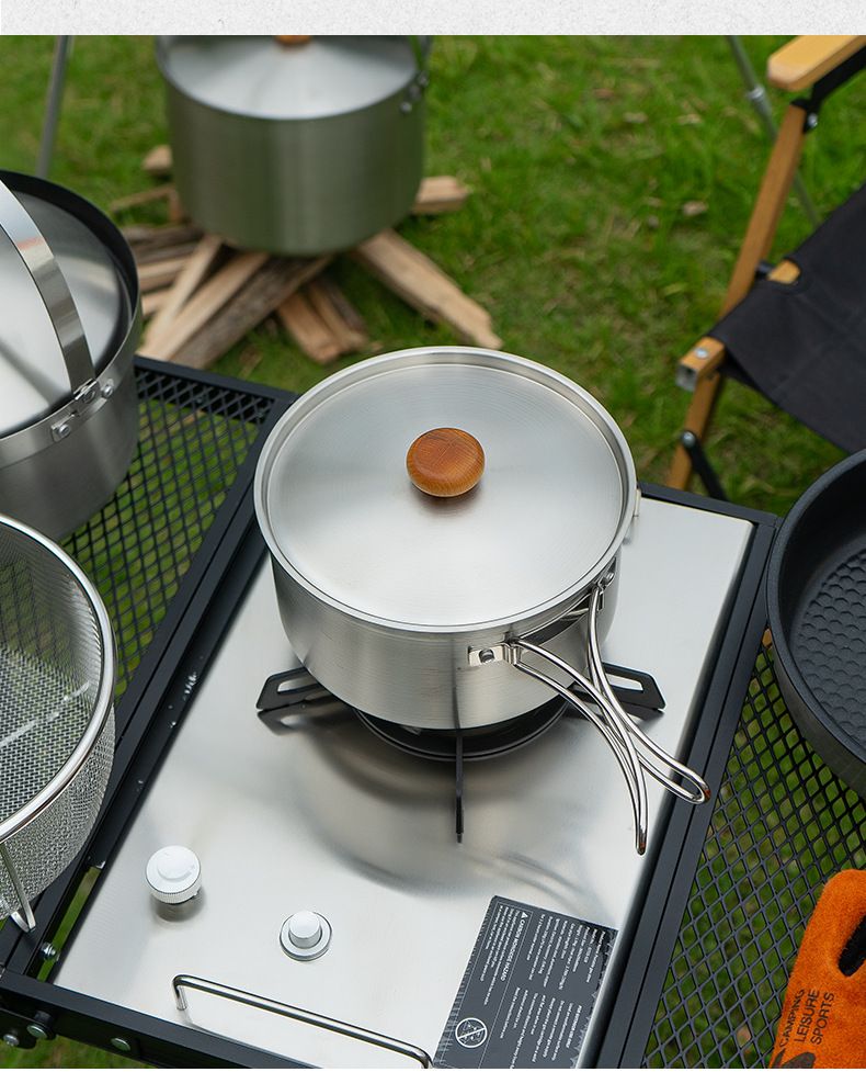Camping Cookware Set - Stainless Steel Pot Pan & Steamer For Outdoor Cooking Portable Backpacking Cookset For Hiking Road Trips & Picnics_voghion.com