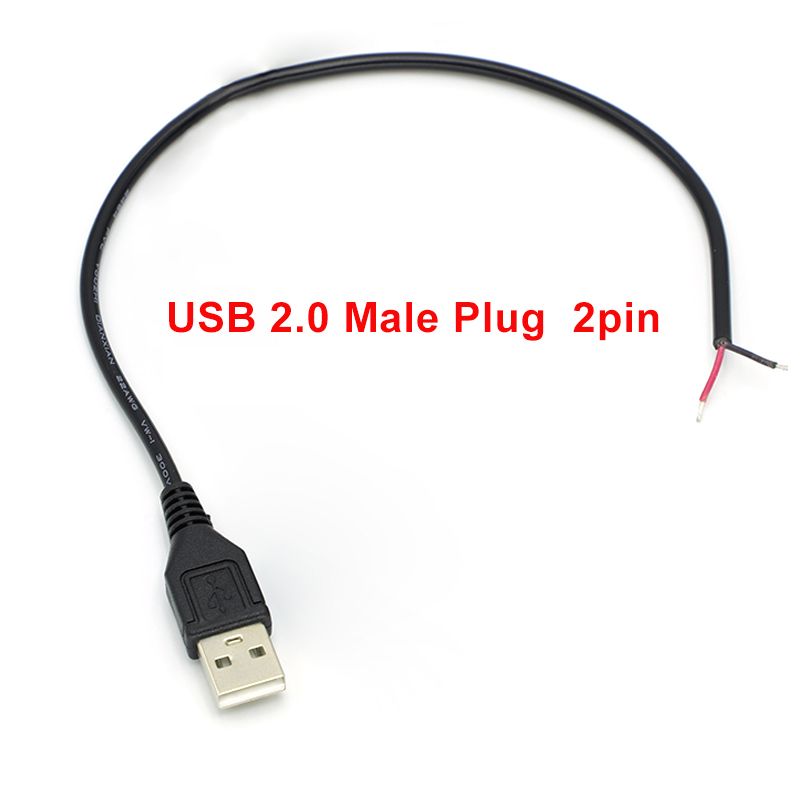 5V USB 2.0 Pin 2 Wire DIY USB Male Jack Power Charge Extension Cable Cord 0.3m/1m/2m Connector Adapter_voghion.com