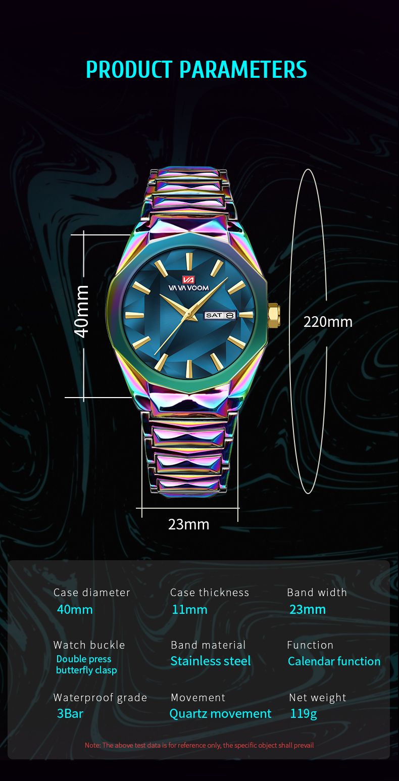 Nieuw herenhorloge Luxe origineel kleurrijk diamanten klinknagel roestvrij staal dubbele kalender quartz uurwerk vrijetijds- en zakenhorloge_voghion.com