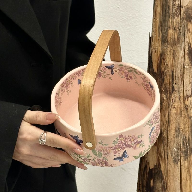 Ziwei Flower - Tavolino da caffè in ceramica portatile, piatto da dessert, cestino portaoggetti per frutta secca, regalo_voghion.com