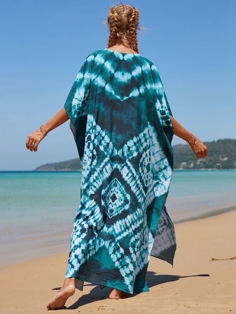Strandkleid aus 100 % Baumwolle für Damen – Sonnenshirt mit Boho-Print, locker sitzende Bademode, Langarm-Tunika für den Urlaub am Pool_voghion.com