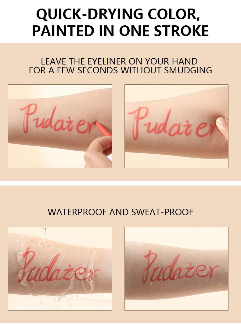 Pudaier Långvarig, svettsäker Eyeliner Pen 18 färger Lätt att kontur Vattenbeständig makeup Brun Universal För alla hudar_voghion.com