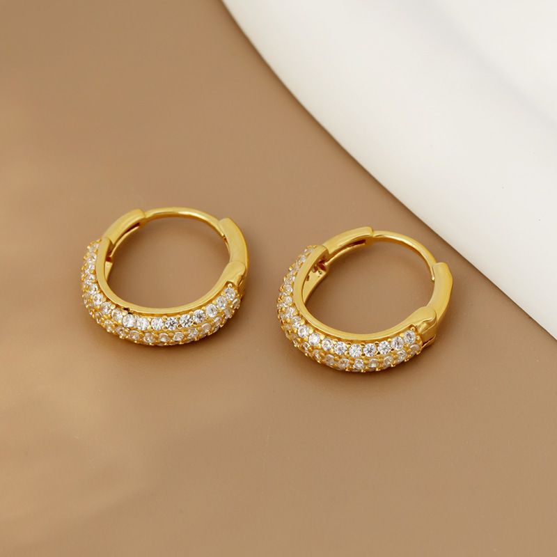 Sterling silver zircon earrings electroplated gold-plated diamond Korean style INS style earrings female niche all-match_voghion.com