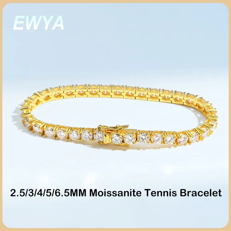 Echtes 2,5/3/4/5/6,5 MM Voll-Moissanit-Tennisarmband für Damen und Herren, S925 versilbert, 18 K Gelbgold, Diamantarmbänder_voghion.com