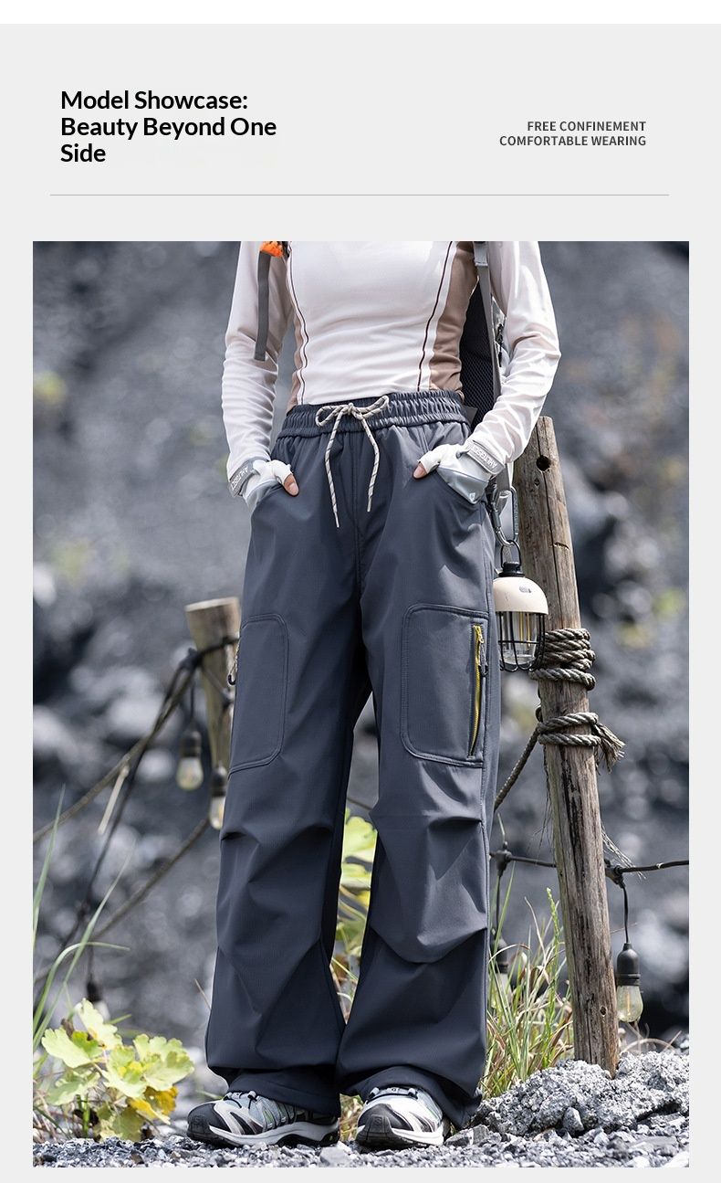 Pantalon cargo unisexe à jambes droites, coupe droite, doublé polaire softshell, résistant à l'usure et déperlant, idéal pour la randonnée en plein air (001 IZEXX)._voghion.com