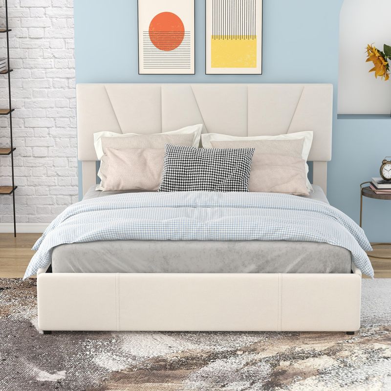 Plateforme de Polster Double taille, avec deux lames de protection sur deux côtés, tête de lit polyvalente, Beige (140x200cm)_voghion.com
