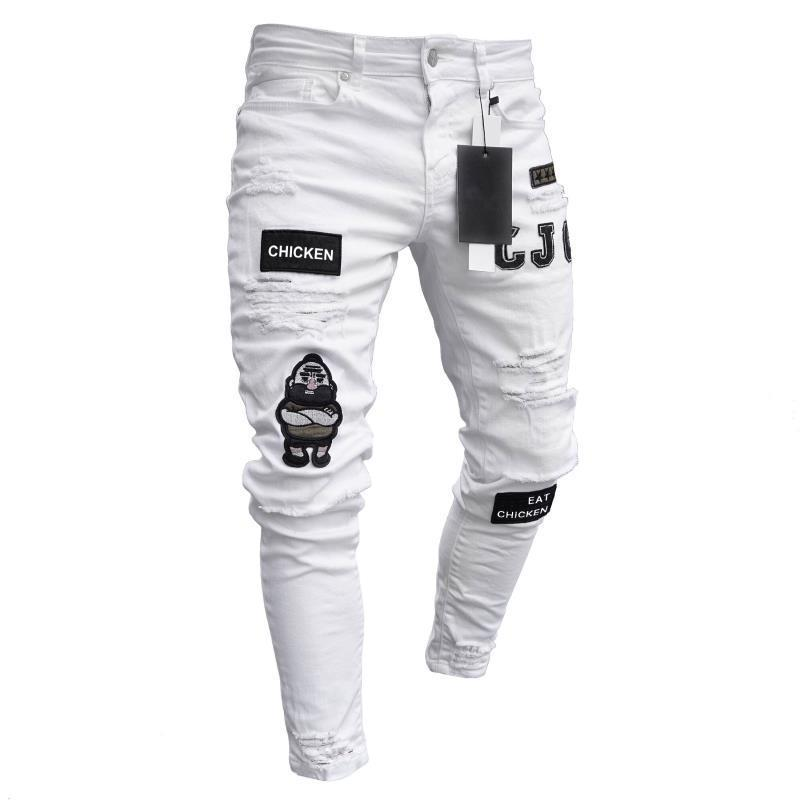 Enge Herrenjeans mit aufgestickten Löchern und schmalen Hosenbeinen_voghion.com