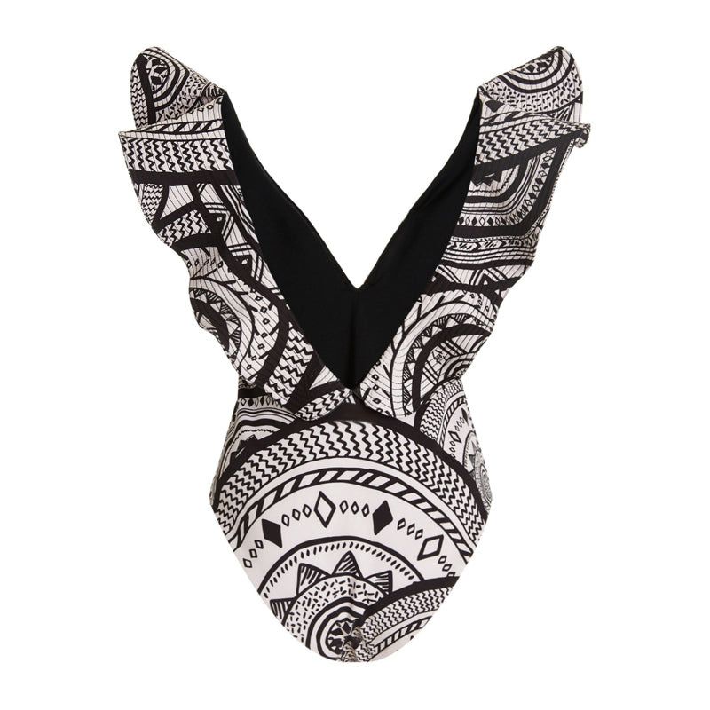 Maillot de bain une pièce imprimé vintage à volants en V profond pour femmes 2024 nouveau_voghion.com