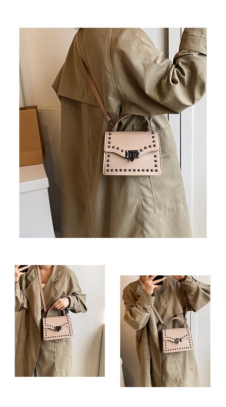 Women's Studded Clutch Bag - Spring PU Small Handbag With Flap Closure (Black, Brown, Beige, White)_voghion.com