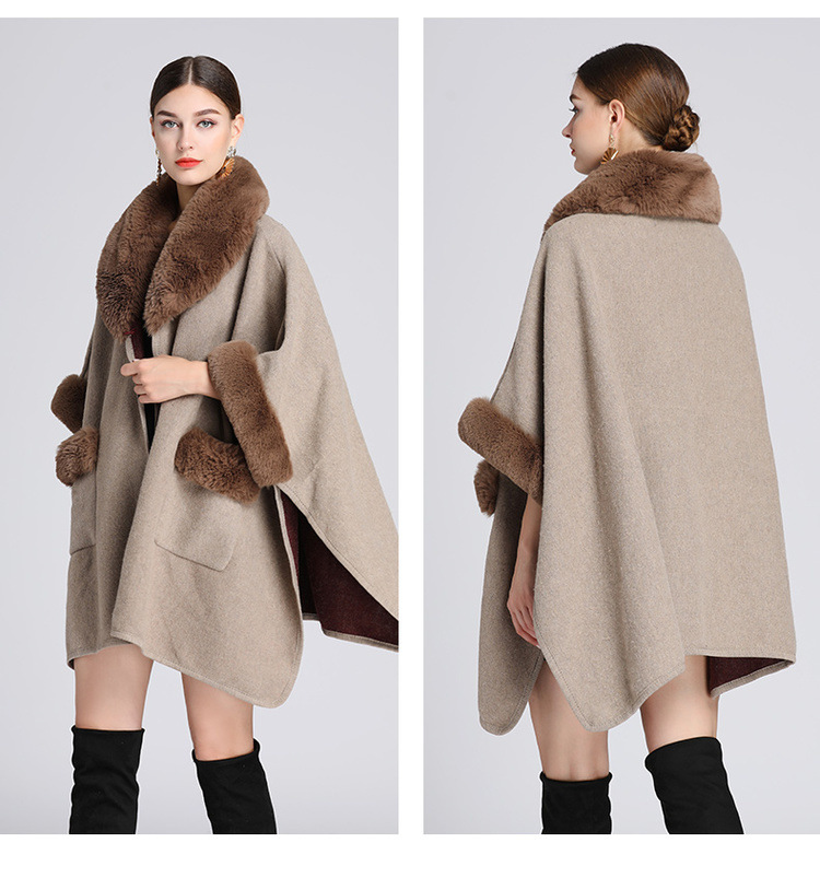 Damenkleeder Imitatioun Rex Kanéngchenpelzkragen Schal Mantel Grouss Gréisst locker Wollmantel Cardigan fir Fraen_voghion.com