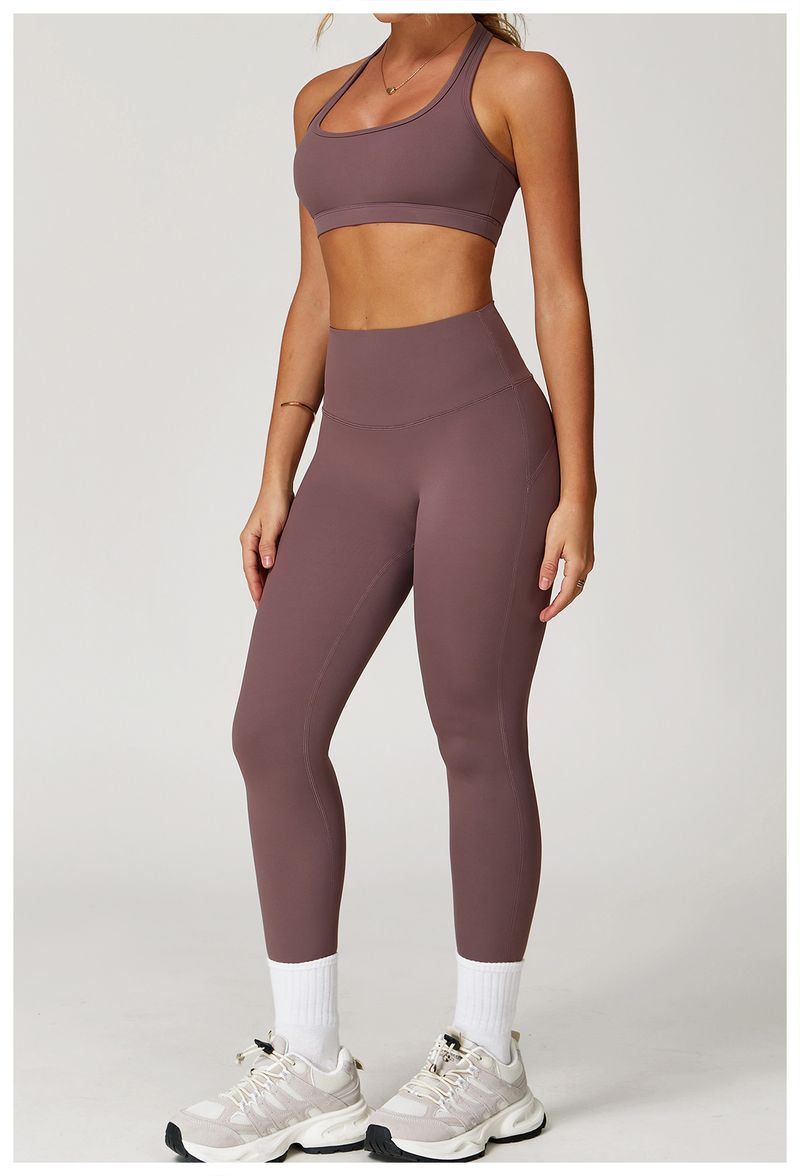 Women's Seamless High-Waisted Yoga Set With Butt-Lifting Design - Nylon Spandex Workout Outfit For Running, Fitness & Gym_voghion.com
