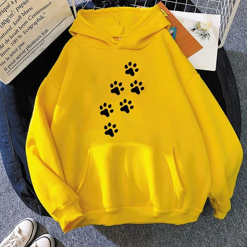 Spring Autumn Ladies Hoodies Dog Paw Letter Print Hooded Fashion Women Sweatshirt Long Sleeve Casual Tops Sweatshirts_voghion.com