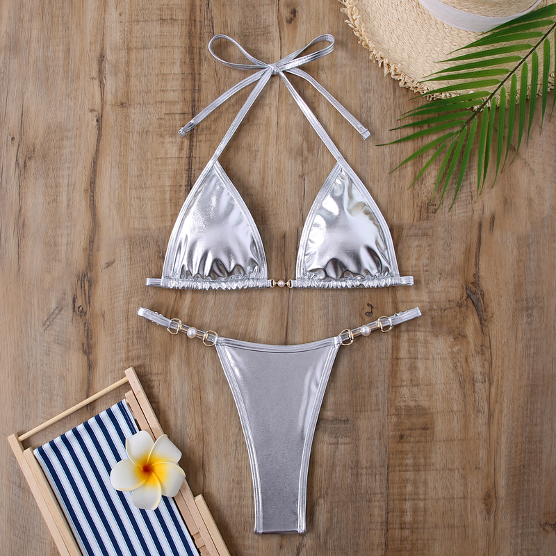 Women's Clothing Sexy Bikini Women's Two Piece Strap Bright Solid Color Swimsuit_voghion.com
