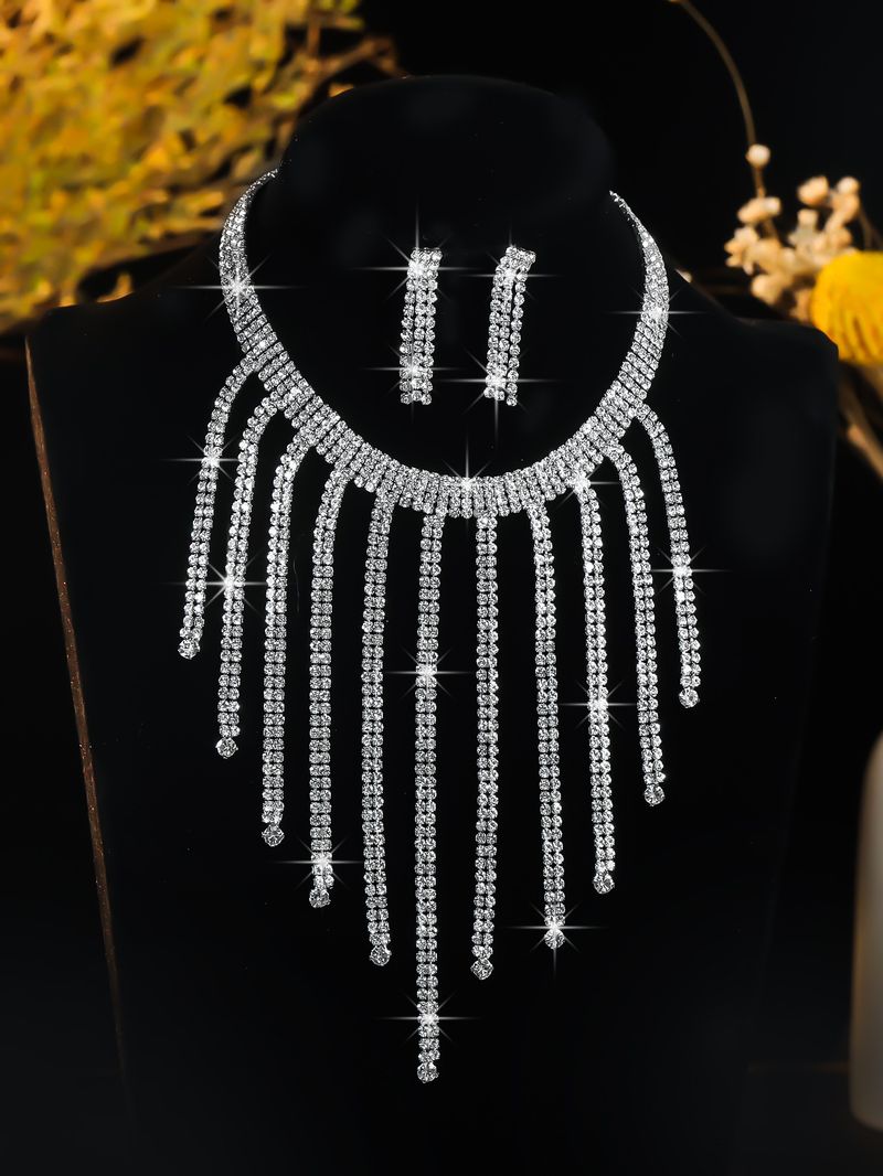 set da sposa tre pezzi collana orecchini catena afferrare gioielli strass set di gioielli per banchetto_voghion.com