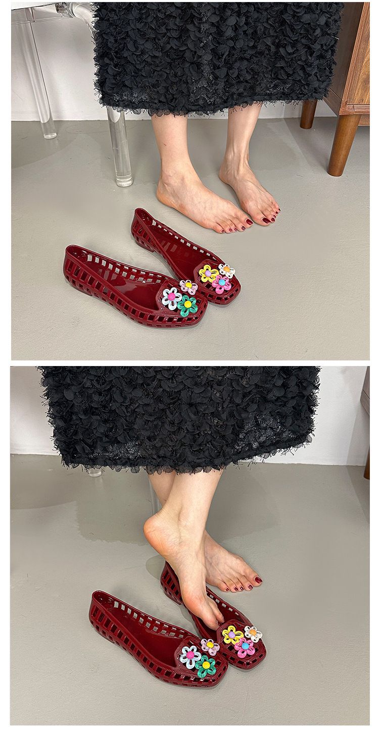 Jelly Shoes Kadın Sığ Tek Ayakkabı Kristal Ayakkabı Kare Başlı Havalı Terlikler Tembel Tek Pedal Yetişkin_voghion.com