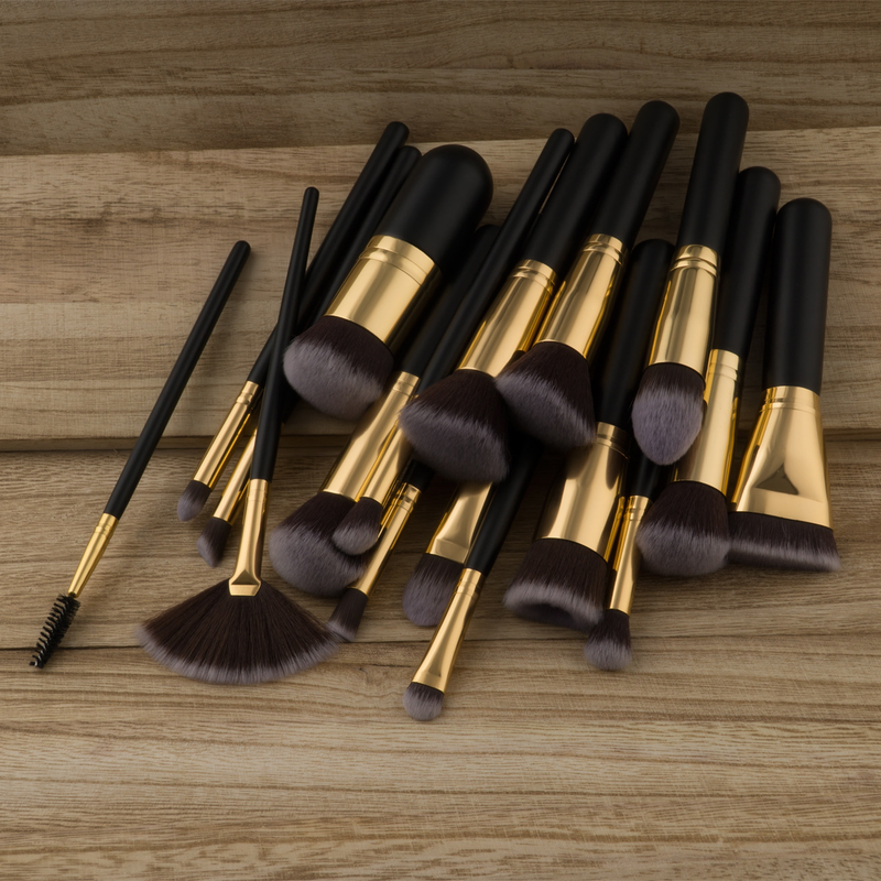 17 Stück Make-up-Pinsel, Beauty-Tools, Schwarzgold, Grundierungspinsel, Fächerpinsel, Make-up-Set GUJHUI_voghion.com