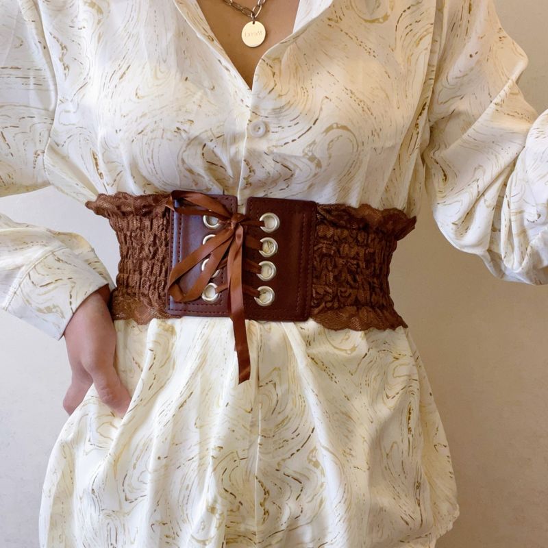 Spring Summer Lace Waist Elastic Versatile Dress Fresh Ins Style Stretch Belt_voghion.com