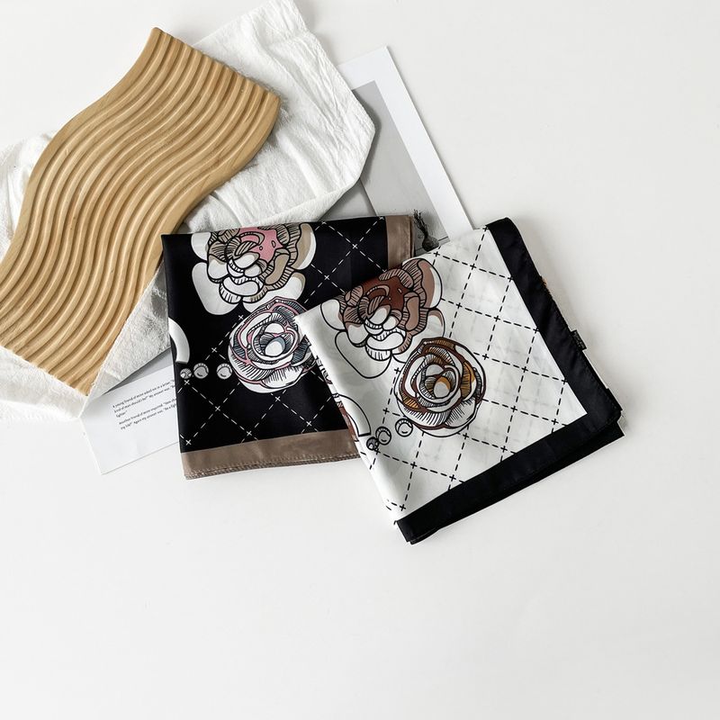 Neuer 90er Seidenschal mit kontrastierendem Buchstabenstreifen-Design, dünner quadratischer Schal, leicht, atmungsaktiv, Sonnenschutzschal_voghion.com